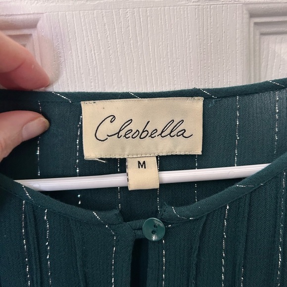Cleobella Emerald Green Long Sleeve Metallic Striped Ruffle Blouse Size Medium - Picture 6 of 12